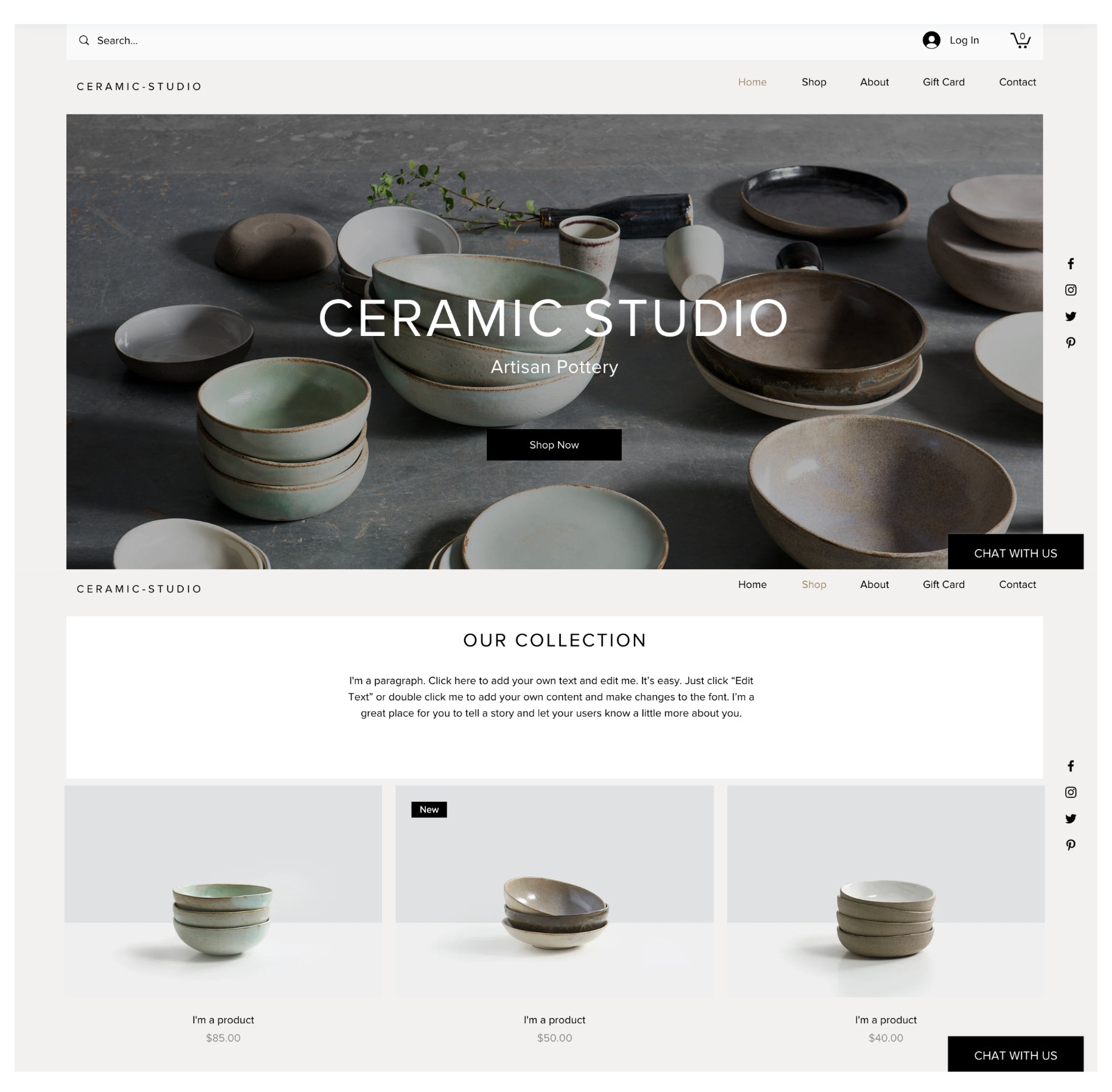 Wix Template Ceramic Store